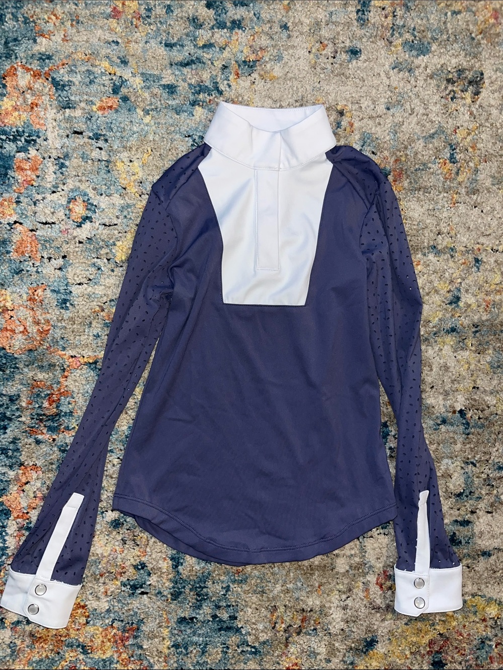 Girls' Navy Long-Sleeve Performance Top with White Bib